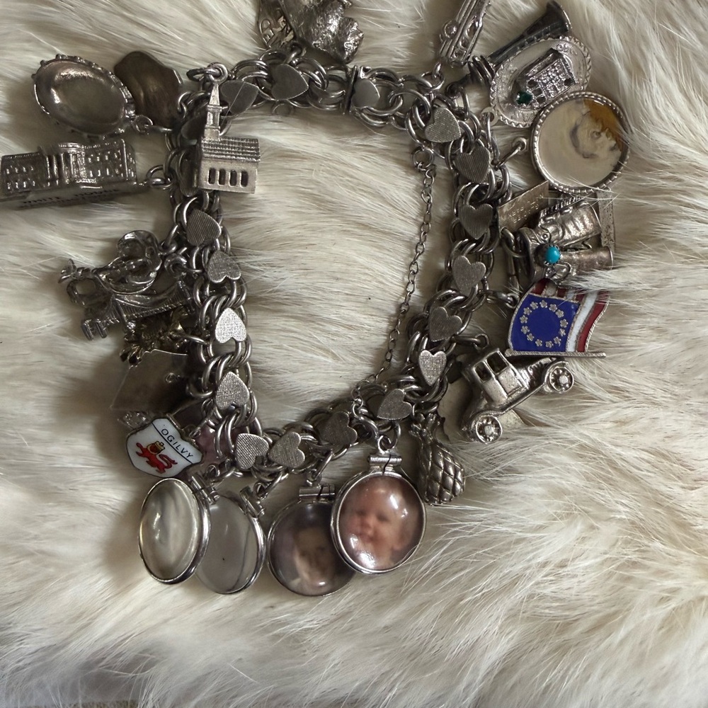 Vintage Elco Sterling Charm Bracelet with Heart Accents